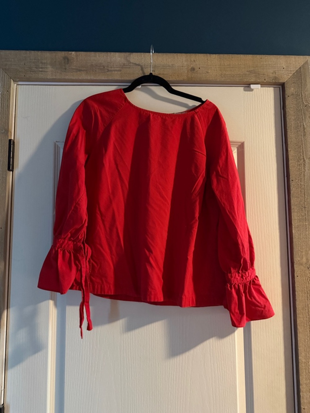 Red Long-Sleeve Tie-Cuff Blouse